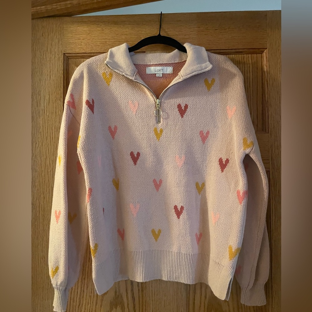 LOFT Women's Cowl Neck Sweater - Pink and Yellow Hearts - only worn once